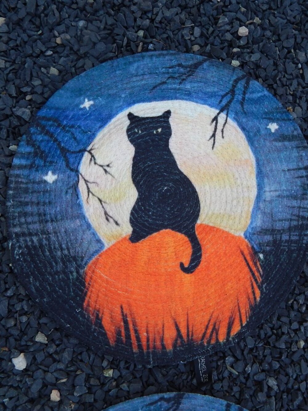Black Cat Moon Stars Halloween Pumpkin Placemats 15" Rachel Zoe Set of Four NEW
